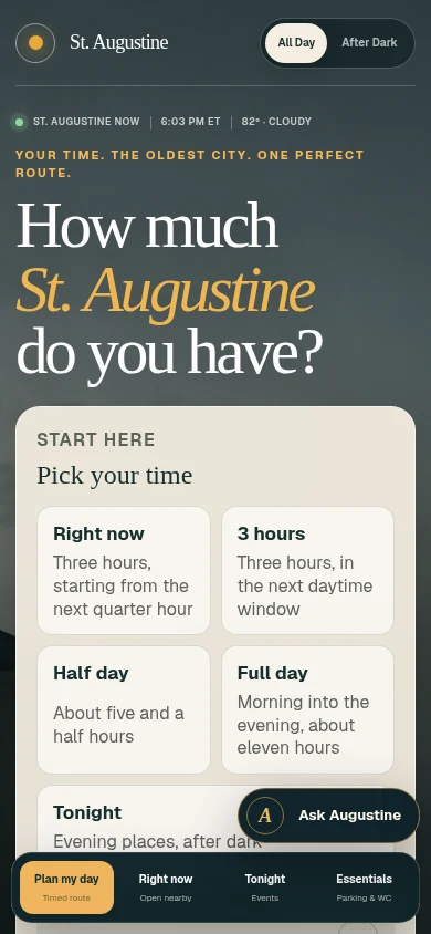 Actual St. Augustine All Day guide: choose your time, then see local possibilities